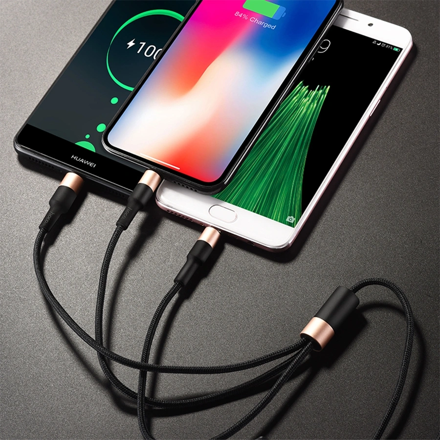 Кабель Hoco X26 Xpress one 80275 USB (m)-Lightning (m)/USB Type-C (m)/micro USB (m) 1м черный/золотистый — миниатюра 2