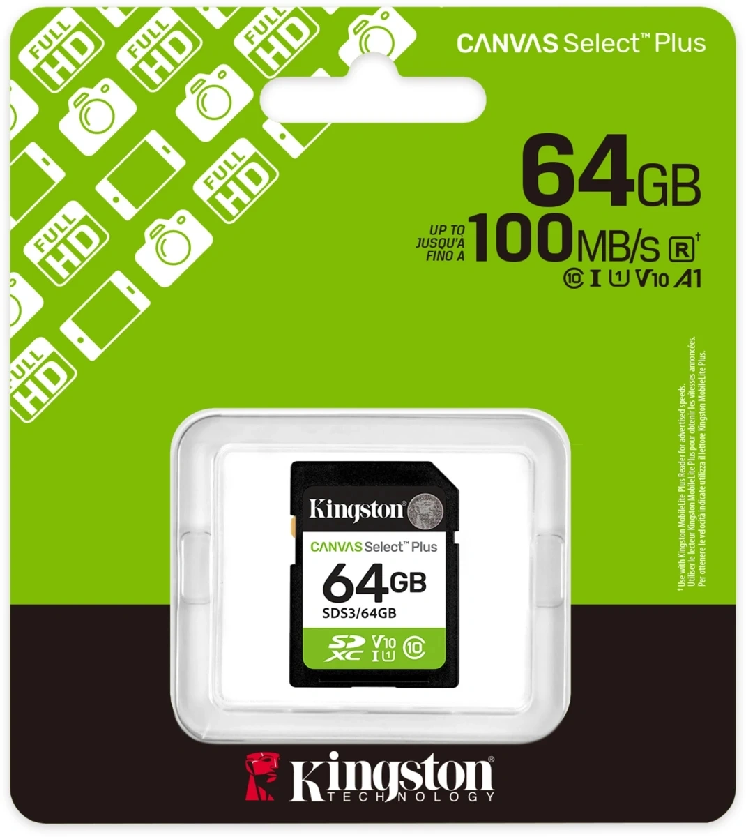 Флеш карта SDXC 64GB Kingston SDS3/64GB Canvas Select Plus V10 w/o adapter — миниатюра 3
