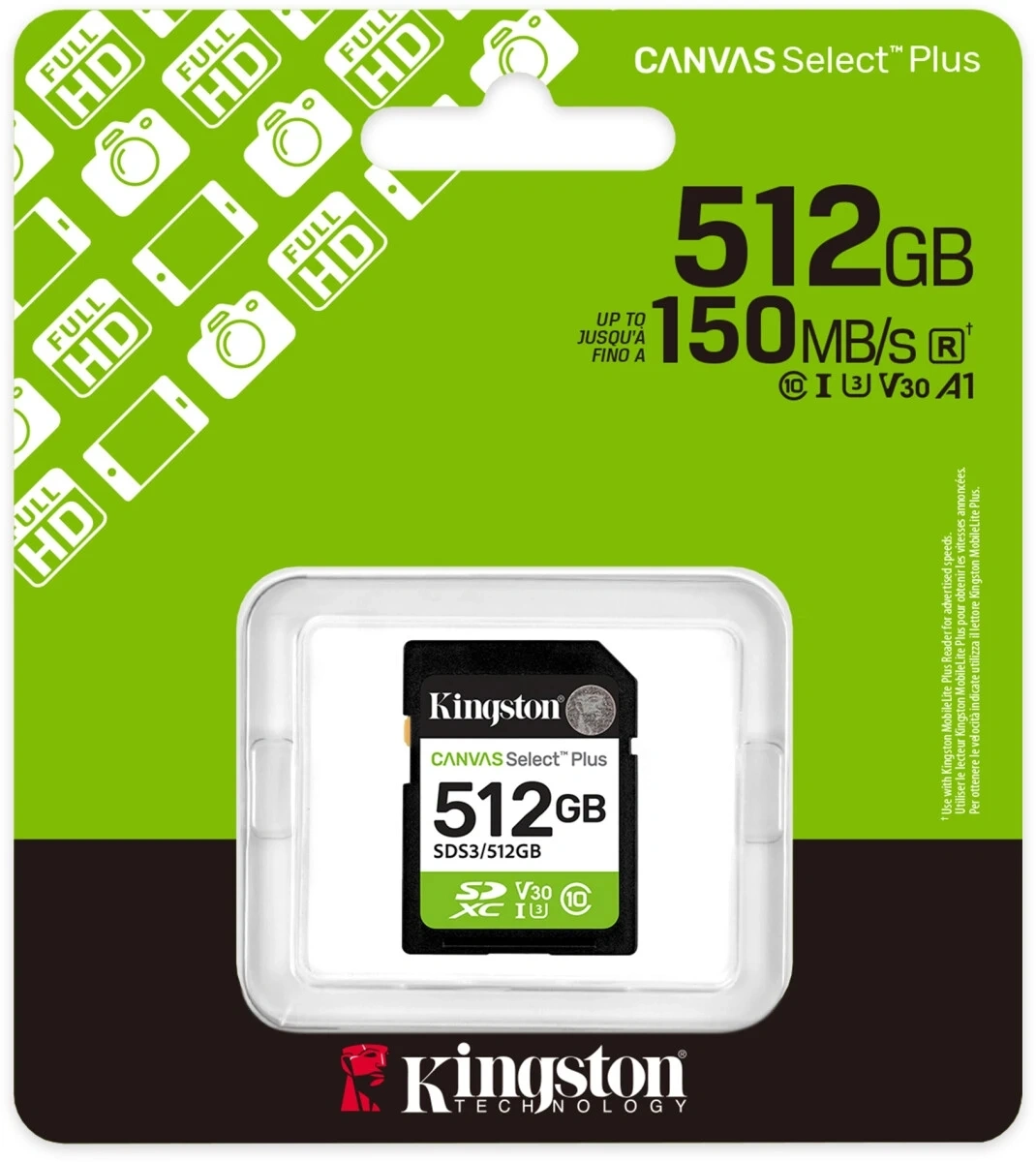 Флеш карта SDXC 512GB Kingston SDS3/512GB Canvas Select Plus V10 w/o adapter — миниатюра 3