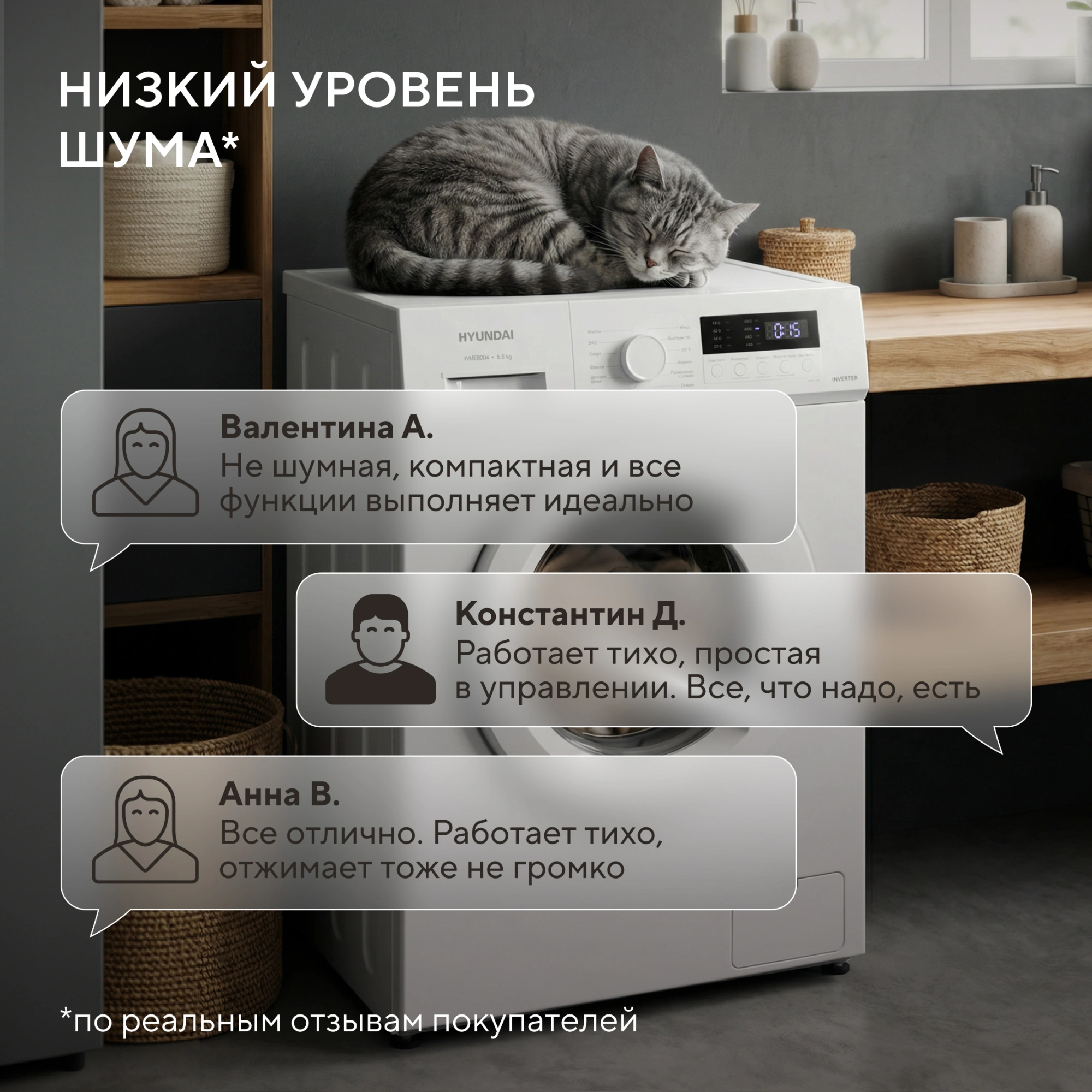 Стиральная машина Hyundai WME6004 класс: A+++ загр.фронтальная макс.:6кг белый инвертор — миниатюра 28