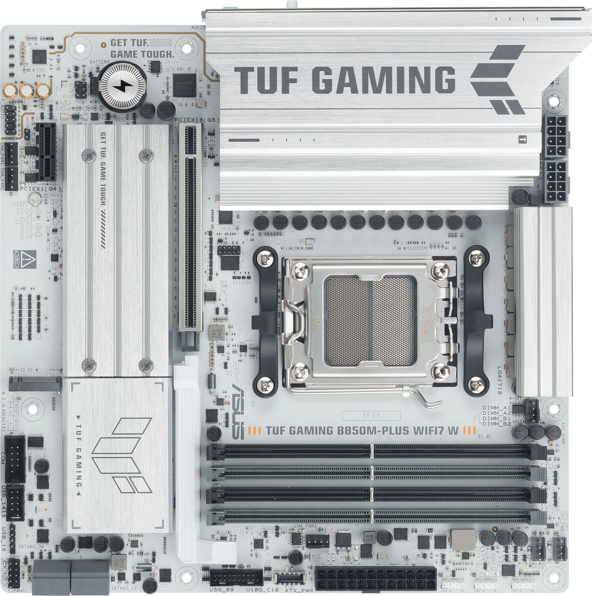 Материнская плата Asus TUF GAMING B850M-PLUS WIFI7 W Socket AM5 AMD B850 4xDDR5 mATX AC`97 8ch(7.1) 2.5Gg RAID+HDMI+DP — фото 1