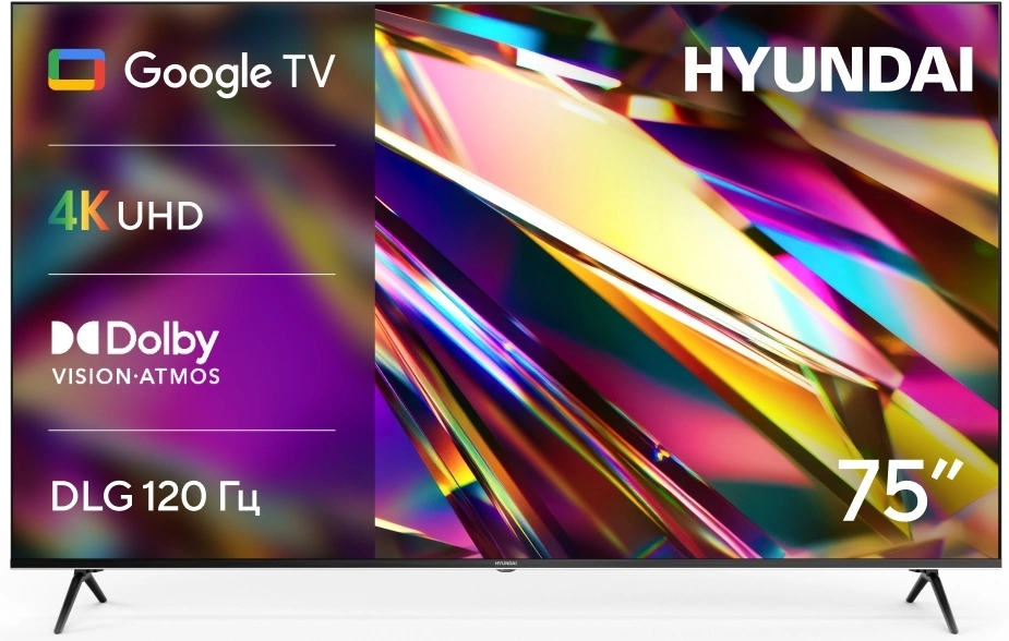 Телевизор LED Hyundai 75" H-LED75BU7011 Google TV Frameless Metal черный 4K Ultra HD 60Hz MEMC DVB-T DVB-T2 DVB-C DVB-S DVB-S2 USB WiFi Smart TV — фото 1