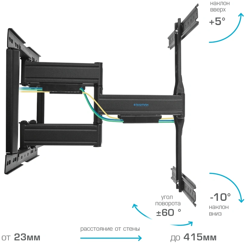 Кронштейн для телевизора Kromax Ultra Slim-102 черный 32"-90" макс.60кг настенный поворот и наклон — миниатюра 4