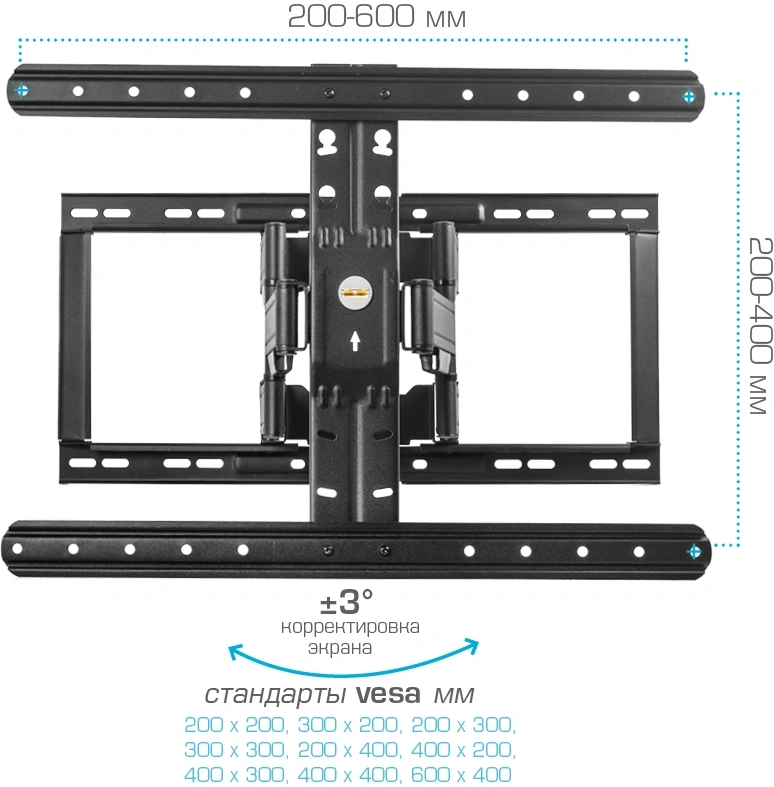 Кронштейн для телевизора Kromax Ultra Slim-102 черный 32"-90" макс.60кг настенный поворот и наклон — миниатюра 6