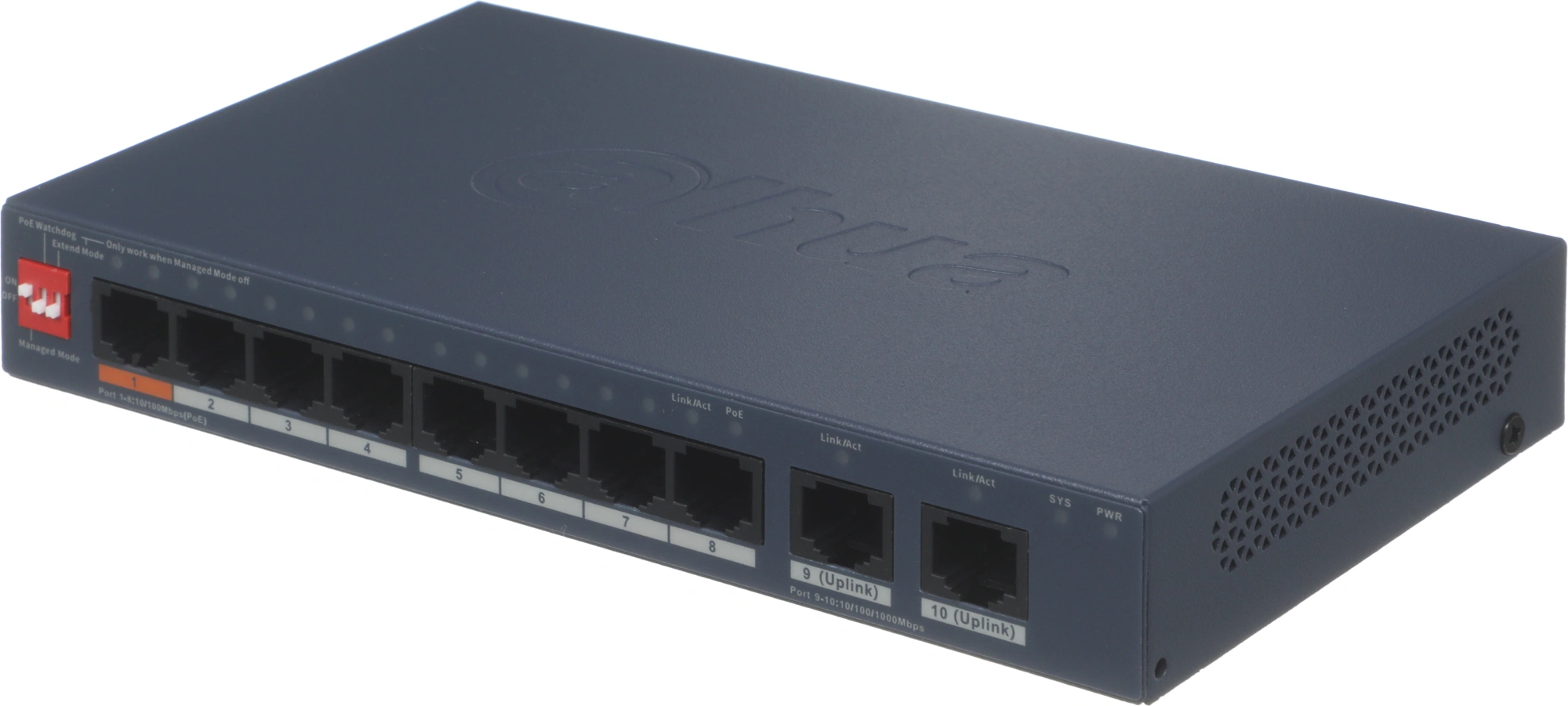 Коммутатор Dahua DH-CS4010-8ET2GT-60 (L2) 8x100Мбит/с 2x1Гбит/с 2xКомбо(1000BASE-T/SFP) 8PoE 60W управляемый — миниатюра 5