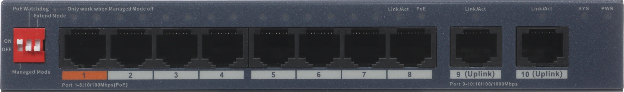 Коммутатор Dahua DH-CS4010-8ET2GT-60 (L2) 8x100Мбит/с 2x1Гбит/с 2xКомбо(1000BASE-T/SFP) 8PoE 60W управляемый — миниатюра 9