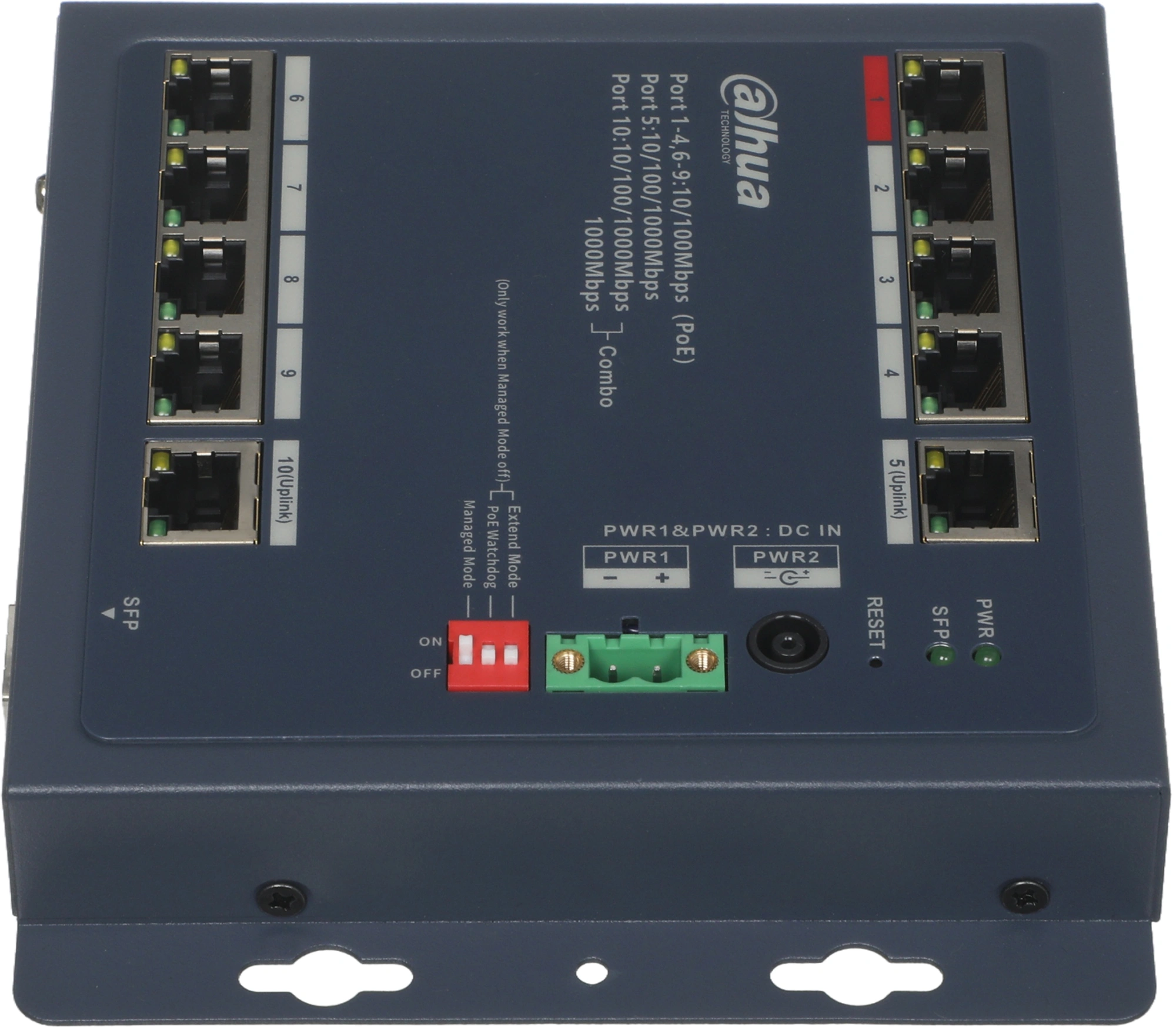 Коммутатор Dahua DH-CHS4110-8ET-90-F (L2) 8x100Мбит/с 1x1Гбит/с 1xКомбо(1000BASE-T/SFP) 8PoE 90W управляемый — миниатюра 5