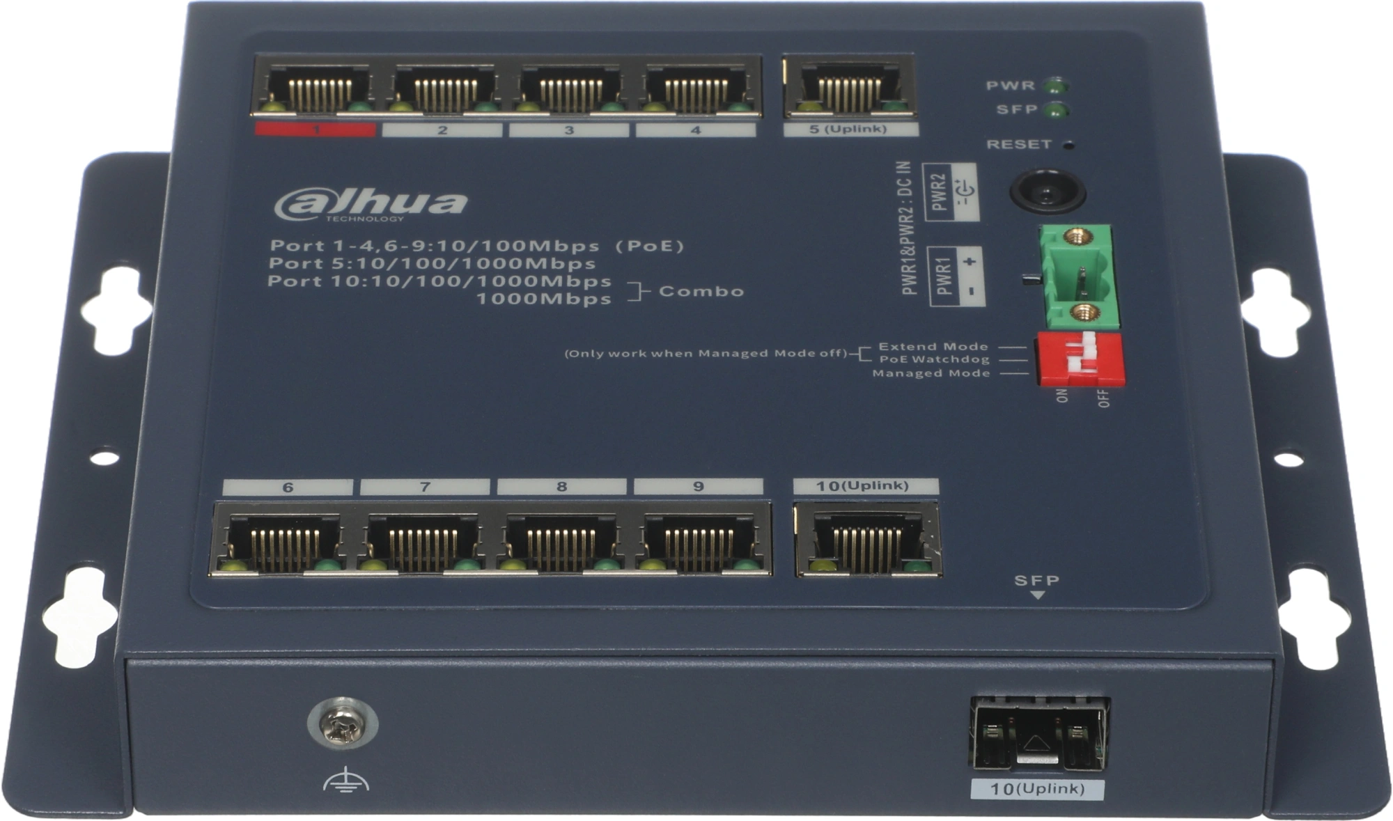 Коммутатор Dahua DH-CHS4110-8ET-90-F (L2) 8x100Мбит/с 1x1Гбит/с 1xКомбо(1000BASE-T/SFP) 8PoE 90W управляемый — миниатюра 4