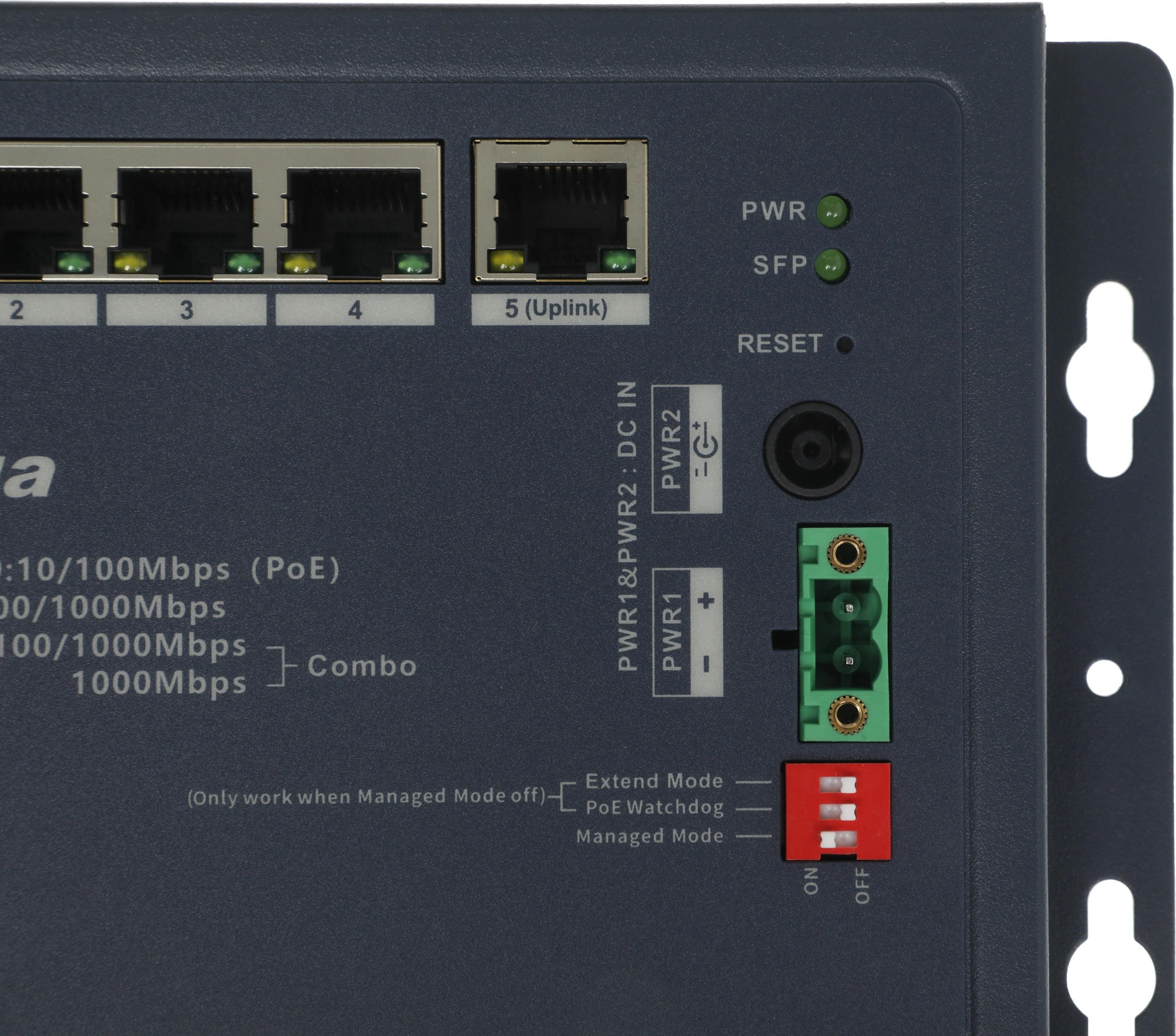 Коммутатор Dahua DH-CHS4110-8ET-90-F (L2) 8x100Мбит/с 1x1Гбит/с 1xКомбо(1000BASE-T/SFP) 8PoE 90W управляемый — миниатюра 8