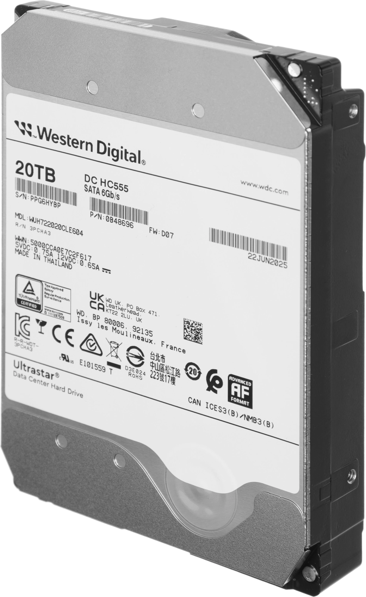 Жесткий диск WD SATA-III 20TB 0B48696 WUH722020CLE604 Ultrastar DC HC555 512E (7200rpm) 512Mb 3.5" — миниатюра 5