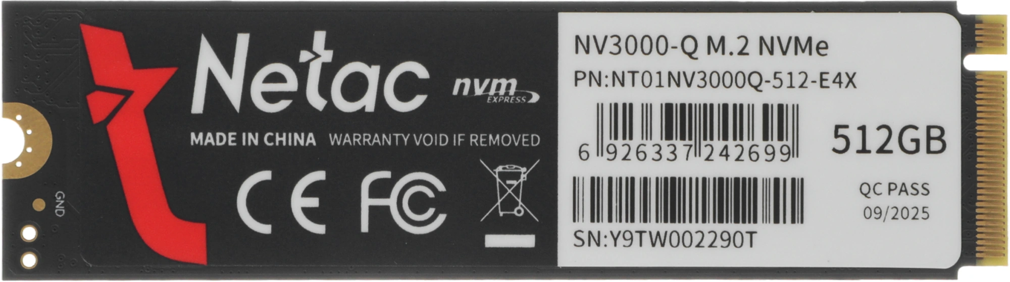 Накопитель SSD Netac PCIe 3.0 x4 512GB NT01NV3000Q-512-E4X M.2 2280 — миниатюра 2