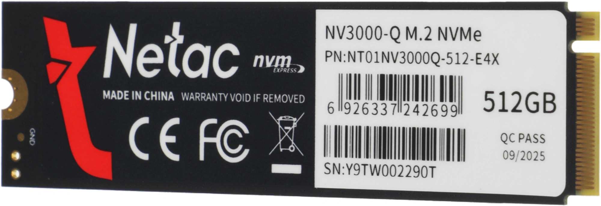 Накопитель SSD Netac PCIe 3.0 x4 512GB NT01NV3000Q-512-E4X M.2 2280 — миниатюра 3