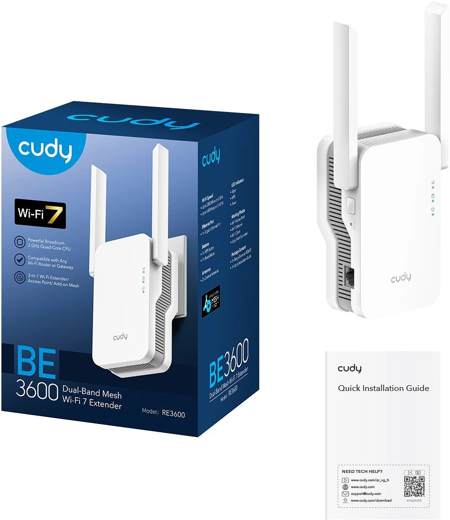 Повторитель беспроводного сигнала Cudy RE3600 BE3600 10/100/1000BASE-T белый — миниатюра 4