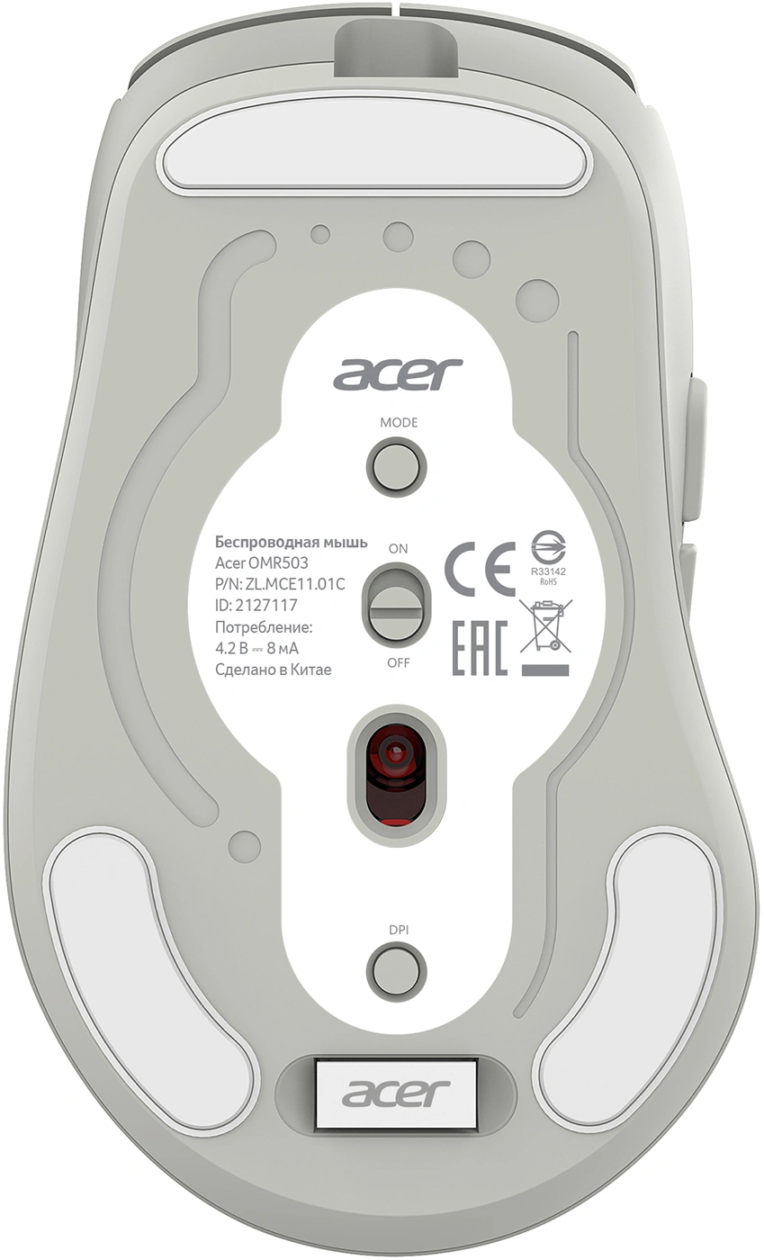 Мышь Acer OMR503 светло-серый оптическая 3200dpi silent беспров. BT/Radio USB 4but (ZL.MCE11.01C) — миниатюра 4