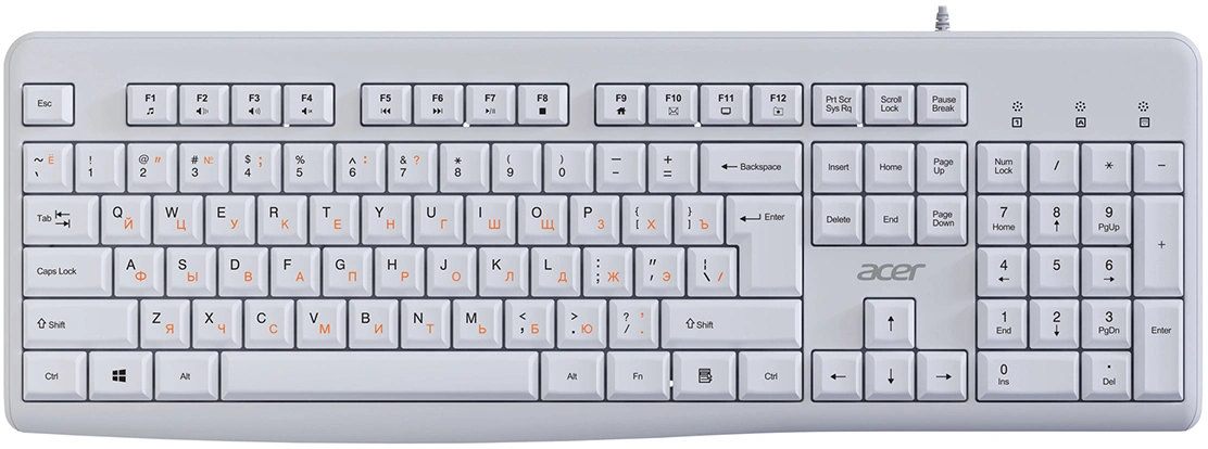 Клавиатура Acer OKW500 белый USB Multimedia (ZL.KBDEE.01S) кабель 1.8м — фото 1