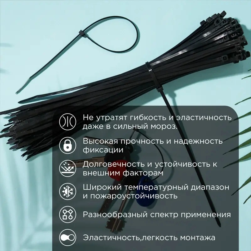 Стяжка пластиковая Rexant 87-0251 250x3.6мм (упак:100шт) нейлон внешний (-60/+85) черный — миниатюра 3