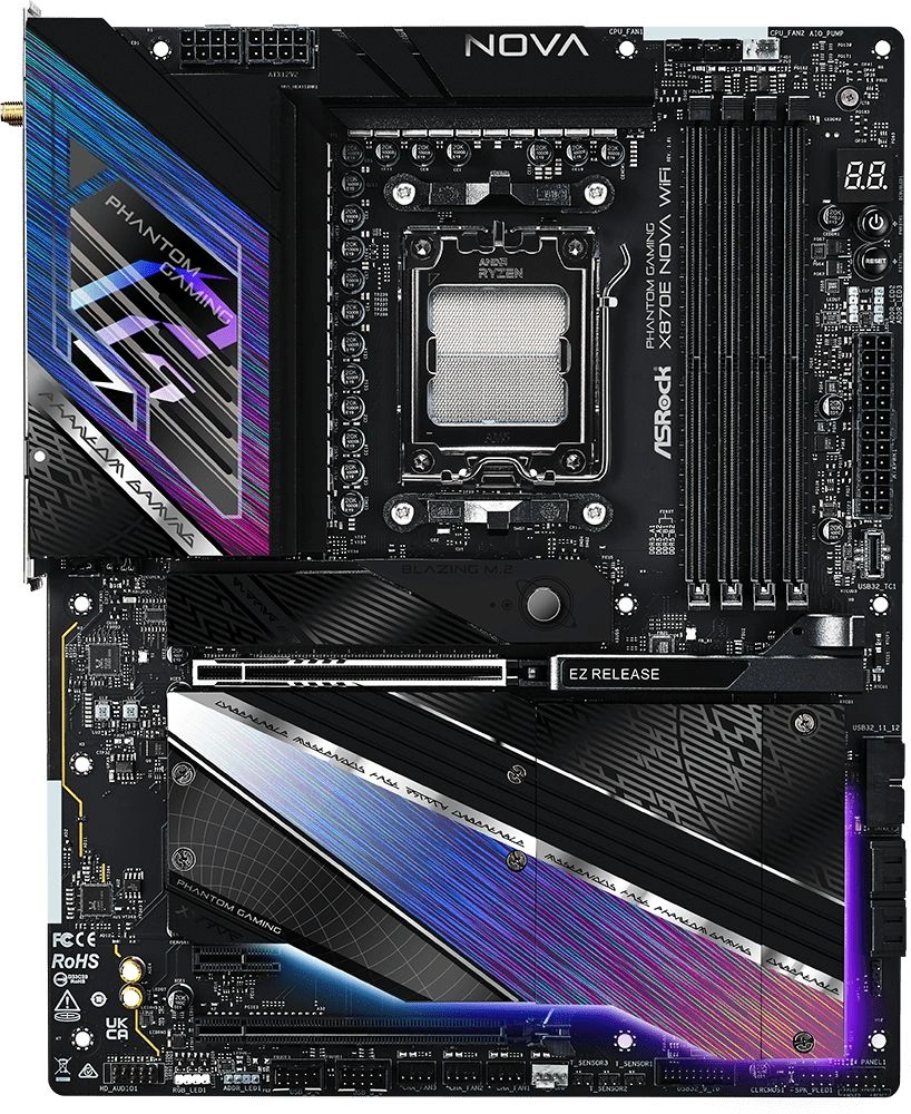 Материнская плата Asrock X870E NOVA WIFI Socket AM5 AMD X870E 4xDDR5 ATX AC`97 8ch(7.1) 5Gigabit RAID+HDMI — миниатюра 3