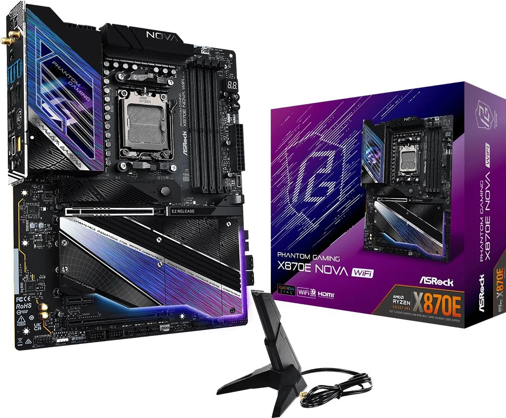 Материнская плата Asrock X870E NOVA WIFI Socket AM5 AMD X870E 4xDDR5 ATX AC`97 8ch(7.1) 5Gigabit RAID+HDMI — фото 1