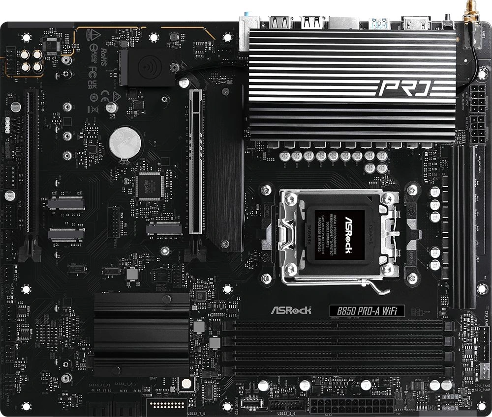 Материнская плата Asrock B850 PRO-A WIFI Socket AM5 AMD B850 4xDDR5 ATX AC`97 8ch(7.1) 2.5Gg RAID+HDMI — фото 1