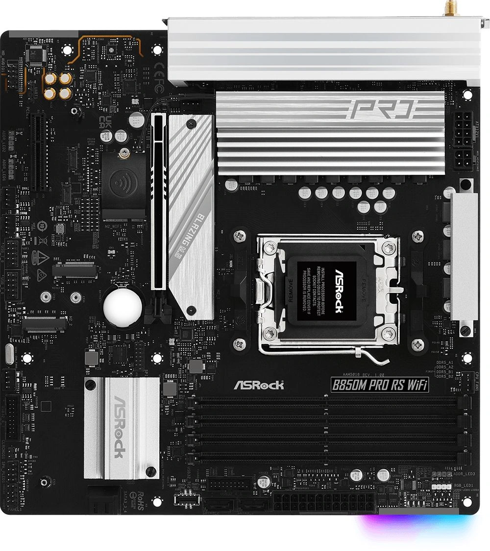 Материнская плата Asrock B850M PRO RS WIFI Socket AM5 AMD B850 4xDDR5 mATX AC`97 8ch(7.1) 2.5Gg RAID+HDMI+DP — фото 1