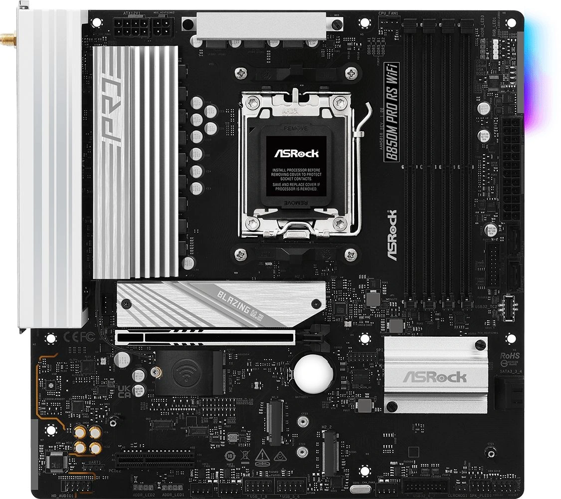 Материнская плата Asrock B850M PRO RS WIFI Socket AM5 AMD B850 4xDDR5 mATX AC`97 8ch(7.1) 2.5Gg RAID+HDMI+DP — миниатюра 3