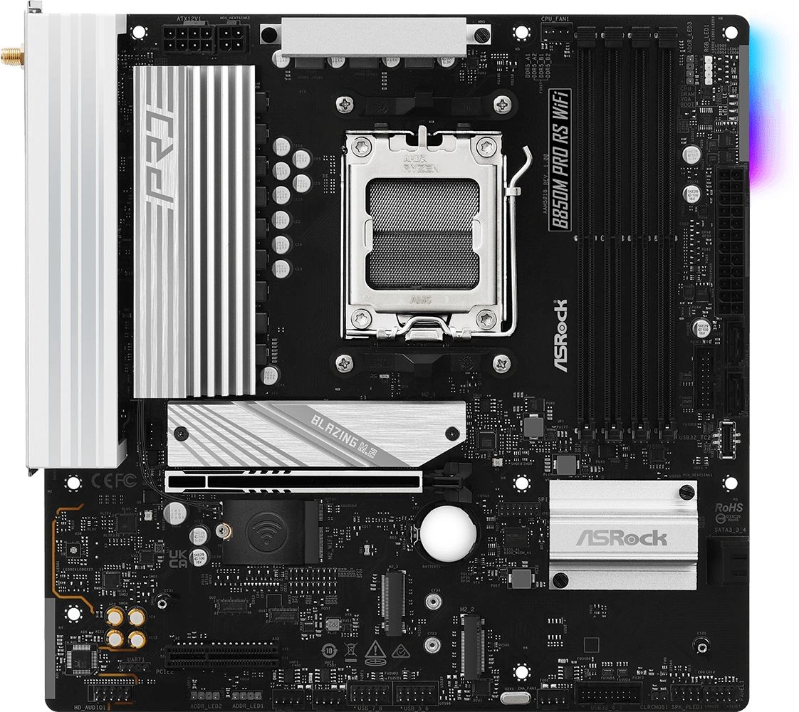 Материнская плата Asrock B850M PRO RS WIFI Socket AM5 AMD B850 4xDDR5 mATX AC`97 8ch(7.1) 2.5Gg RAID+HDMI+DP — миниатюра 4