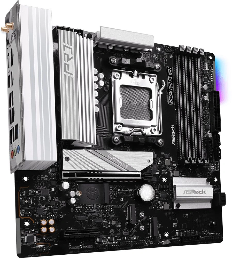 Материнская плата Asrock B850M PRO RS WIFI Socket AM5 AMD B850 4xDDR5 mATX AC`97 8ch(7.1) 2.5Gg RAID+HDMI+DP — миниатюра 5