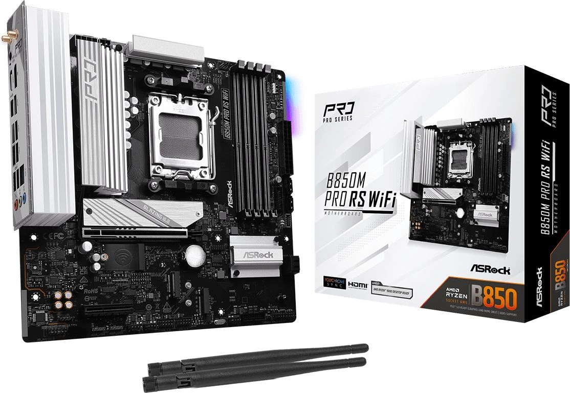 Материнская плата Asrock B850M PRO RS WIFI Socket AM5 AMD B850 4xDDR5 mATX AC`97 8ch(7.1) 2.5Gg RAID+HDMI+DP — миниатюра 2