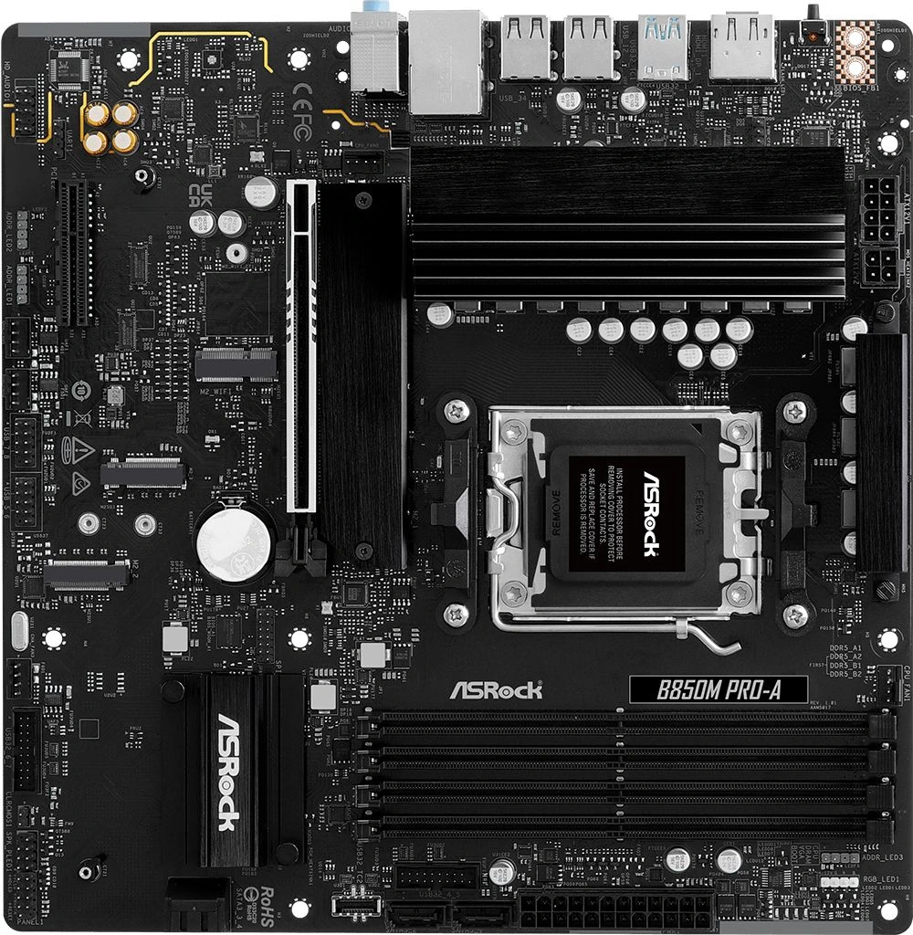 Материнская плата Asrock B850M PRO-A Socket AM5 AMD B850 4xDDR5 mATX AC`97 8ch(7.1) 2.5Gg RAID+HDMI+DP — фото 1