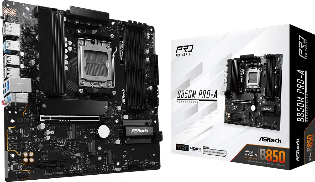 Материнская плата Asrock B850M PRO-A Socket AM5 AMD B850 4xDDR5 mATX AC`97 8ch(7.1) 2.5Gg RAID+HDMI+DP — миниатюра 2