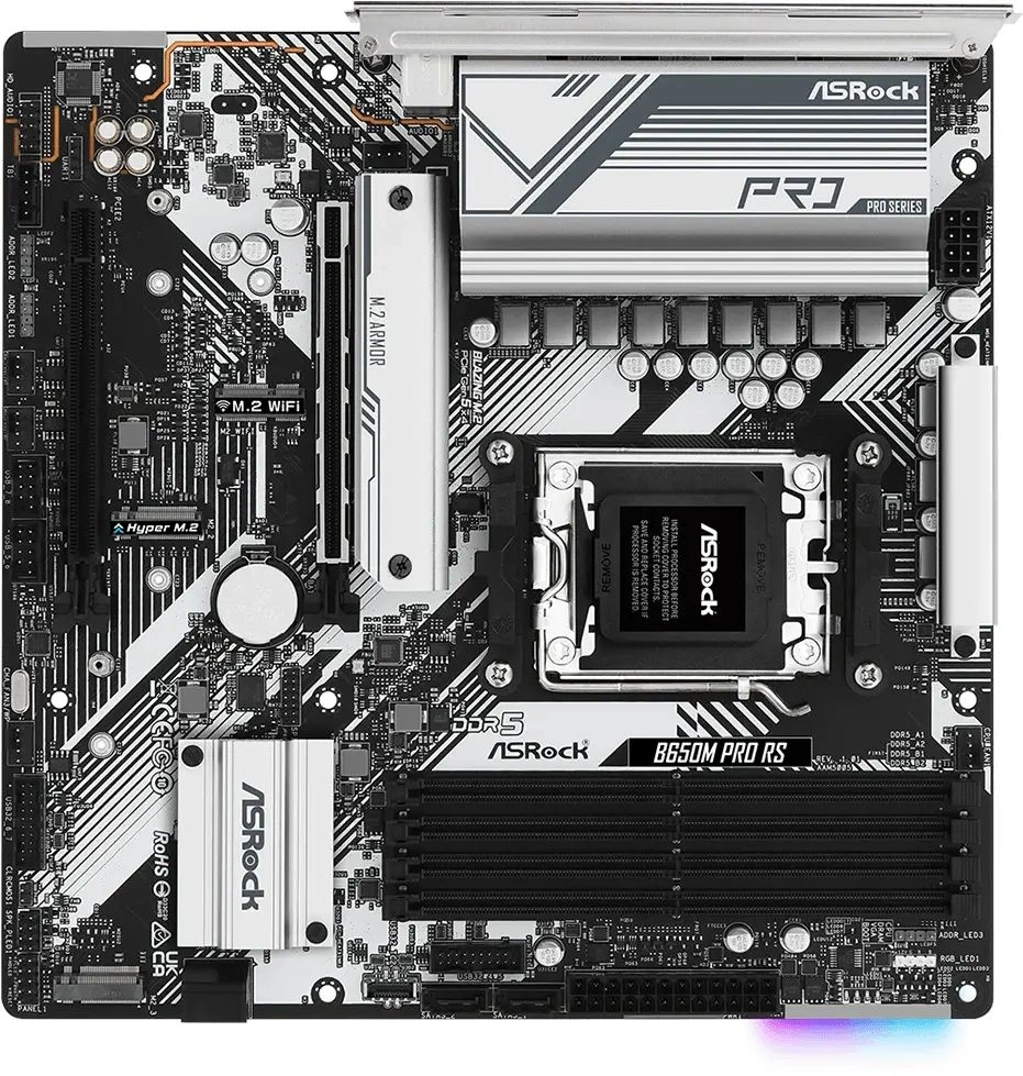 Материнская плата Asrock B650M PRO RS Socket AM5 AMD B650 4xDDR5 mATX AC`97 8ch(7.1) 2.5Gg RAID+HDMI+DP — фото 1