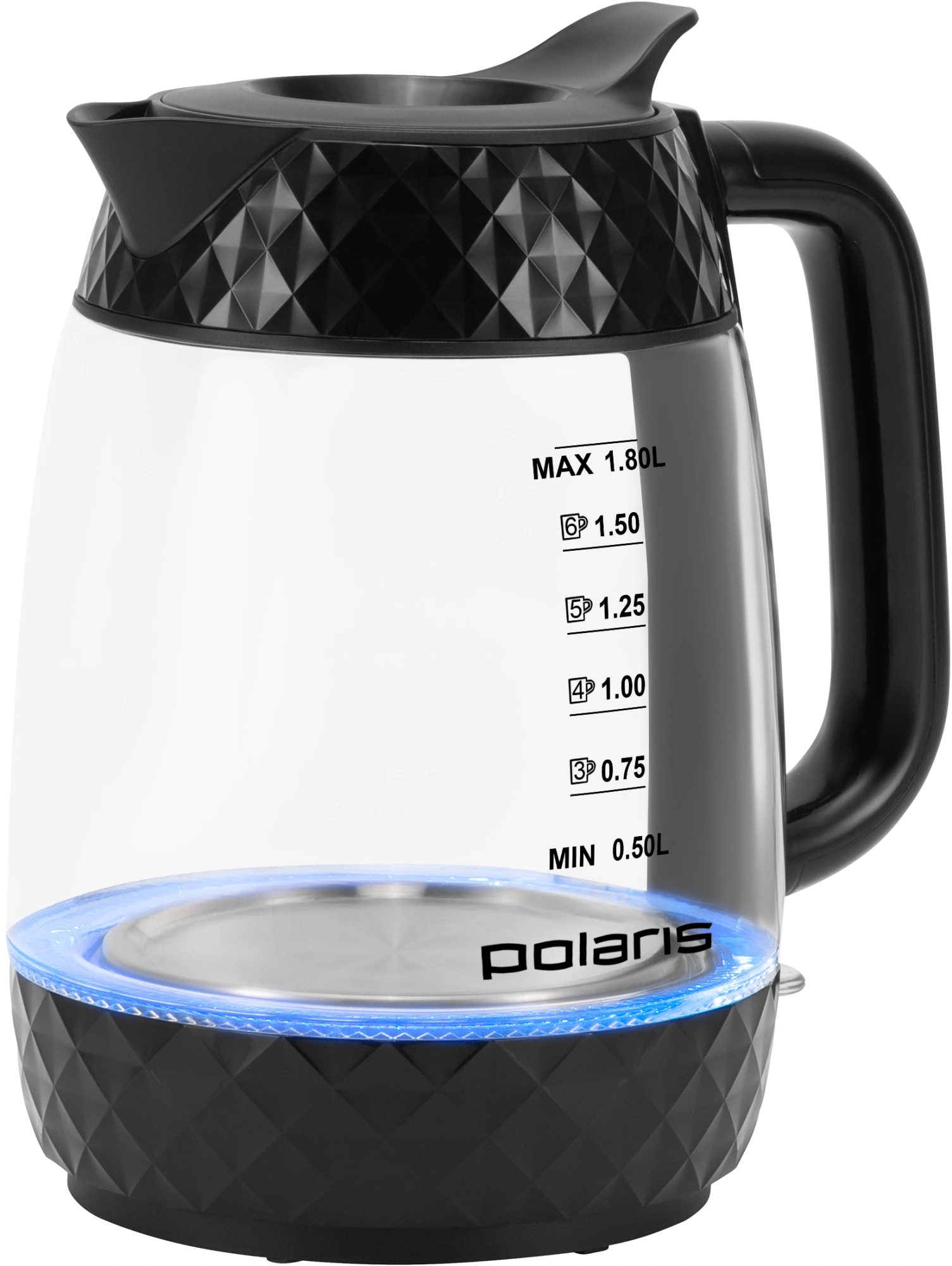 Чайник электрический Polaris PWK 1809CGL 1.8л. 2200Вт черный корпус: стекло/пластик — миниатюра 8