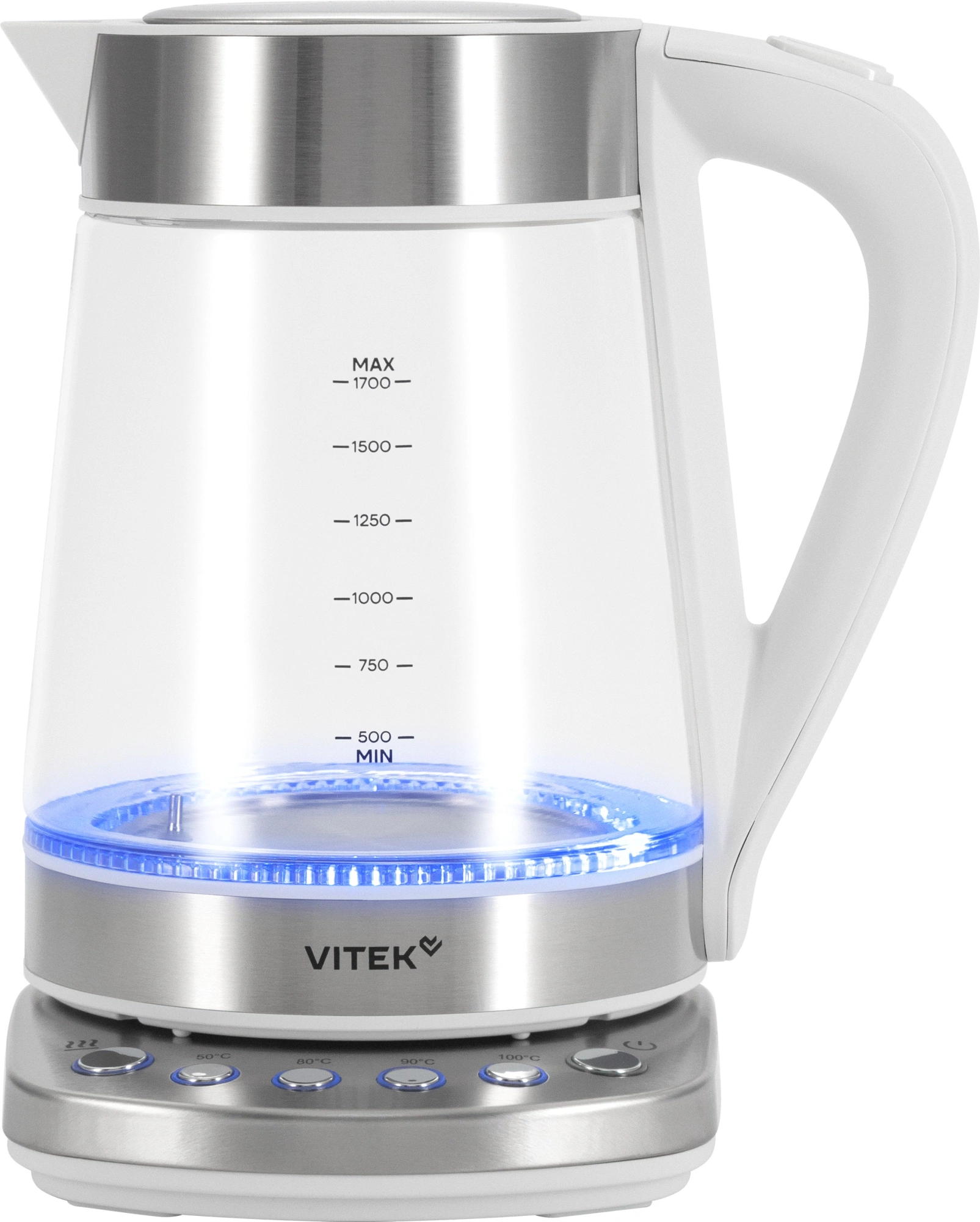 Чайник электрический Vitek VT-WK1031 1.7л. 2200Вт белый/серебристый корпус: стекло/металл/пластик — миниатюра 2