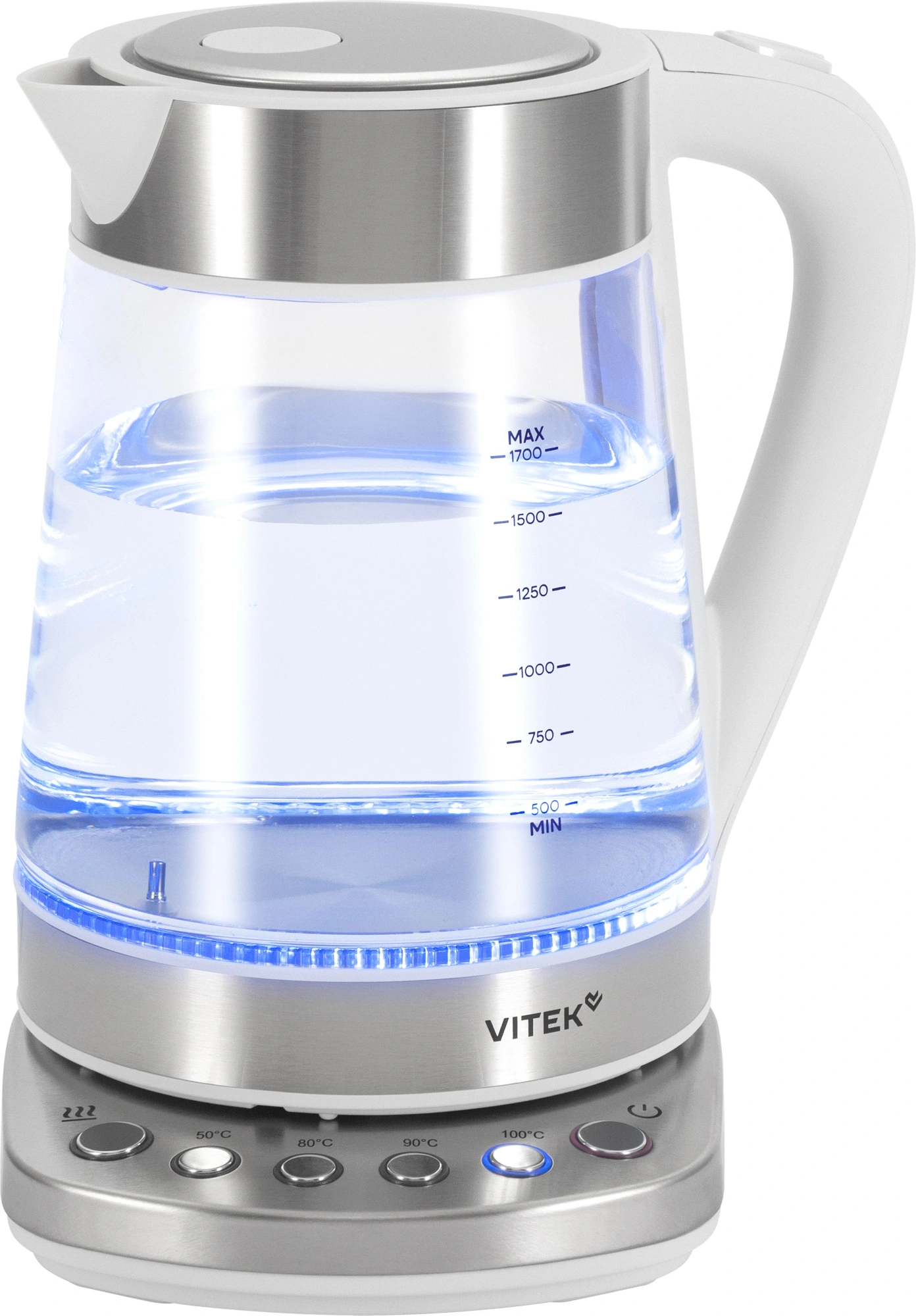 Чайник электрический Vitek VT-WK1031 1.7л. 2200Вт белый/серебристый корпус: стекло/металл/пластик — миниатюра 5