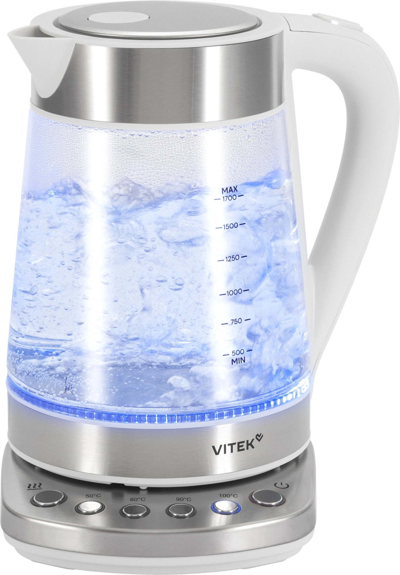 Чайник электрический Vitek VT-WK1031 1.7л. 2200Вт белый/серебристый корпус: стекло/металл/пластик — миниатюра 6
