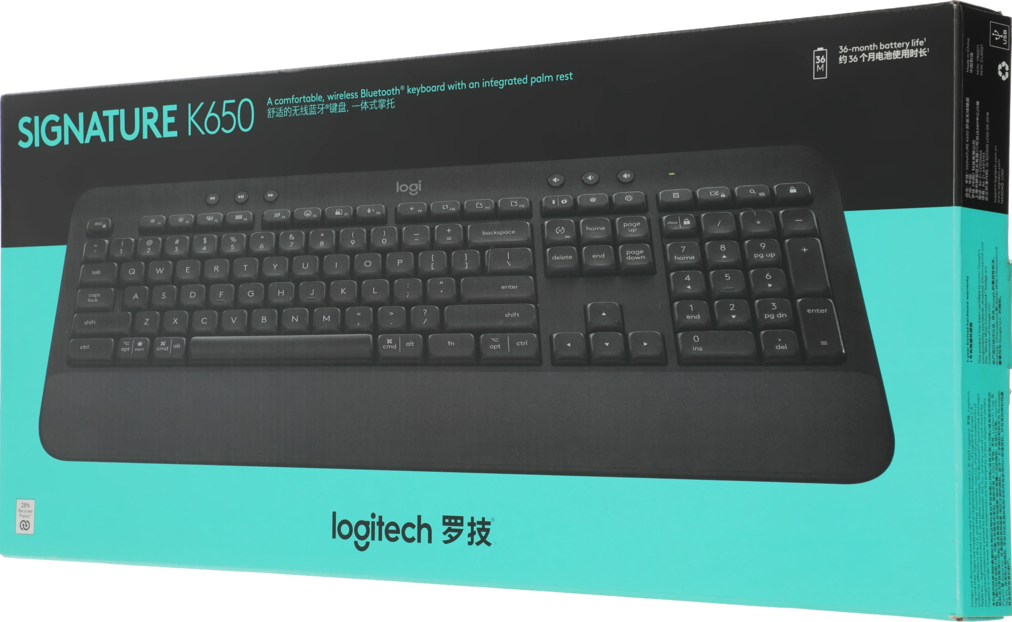 Клавиатура Logitech K650 черный USB беспроводная BT/Radio Multimedia (подставка для запястий) (920-010954) — миниатюра 16
