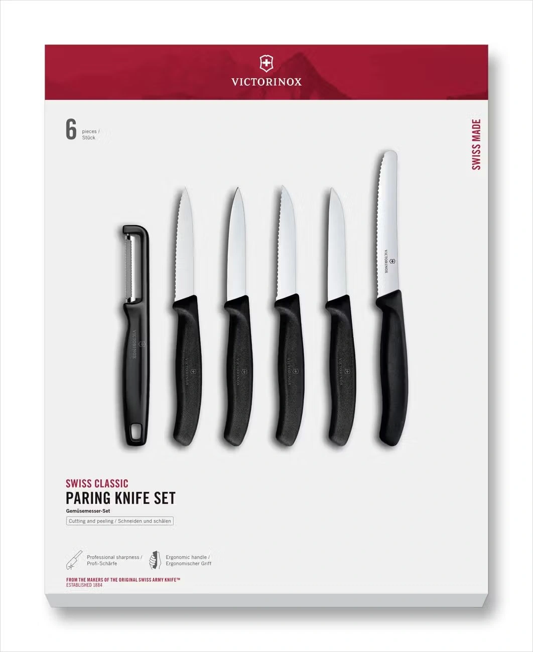 Набор ножей кухон. Victorinox Swiss Classic Paring 6.7113.61G компл.:6предм. черный подар.коробка — фото 1