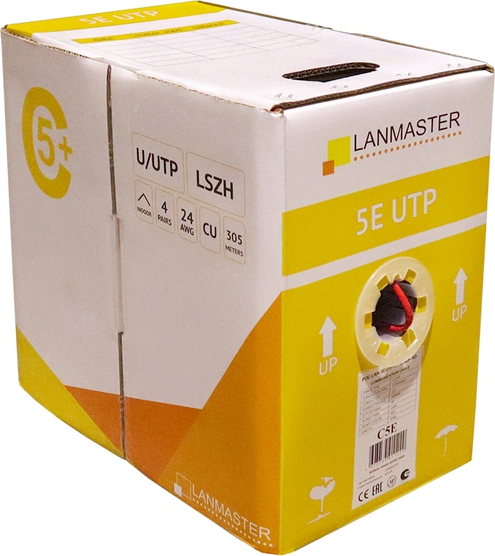 Кабель информационный Lanmaster LAN-5EUTP-PT-LSZH-OR кат.5E UTP 4 пары 24AWG LSZH внутренний 305м оранжевый — фото 1