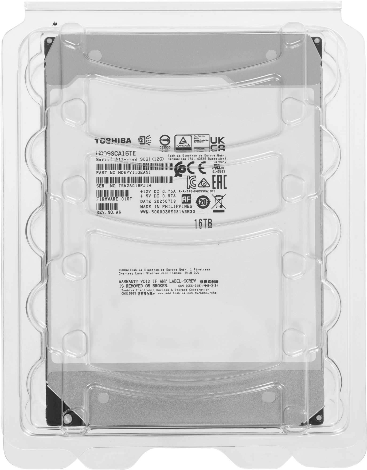 Жесткий диск Toshiba SAS 3.0 16TB MG09SCA16TE Server Enterprise Capacity 512E (7200rpm) 512Mb 3.5" — миниатюра 6