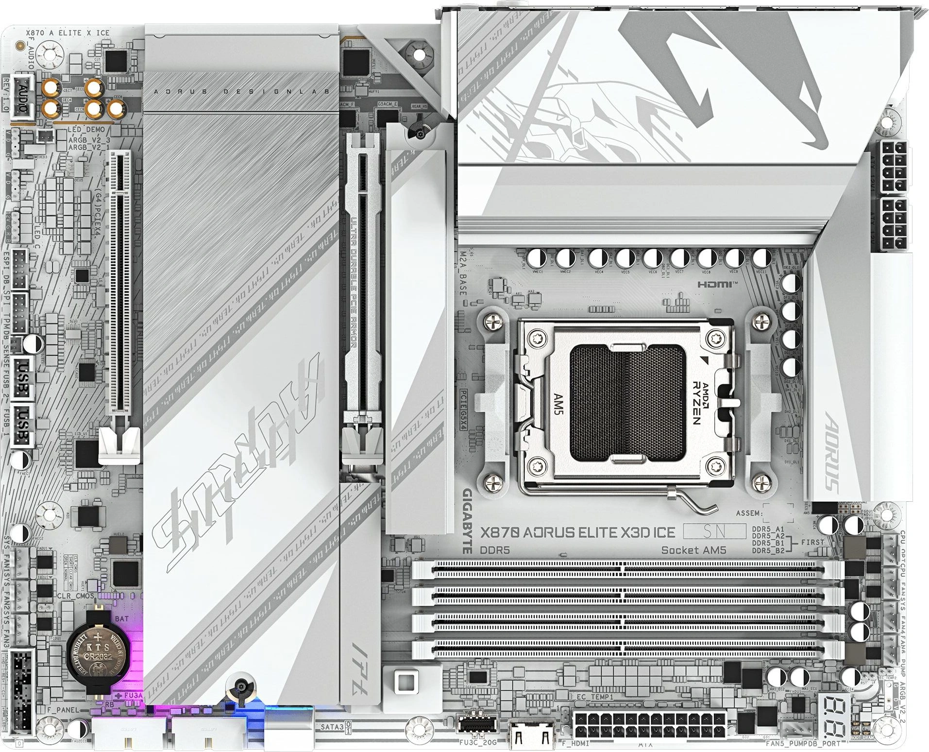 Материнская плата Gigabyte X870 AORUS ELITE X3D ICE Socket AM5 AMD X870 4xDDR5 ATX AC`97 8ch(7.1) 5Gigabit RAID+HDMI — фото 1