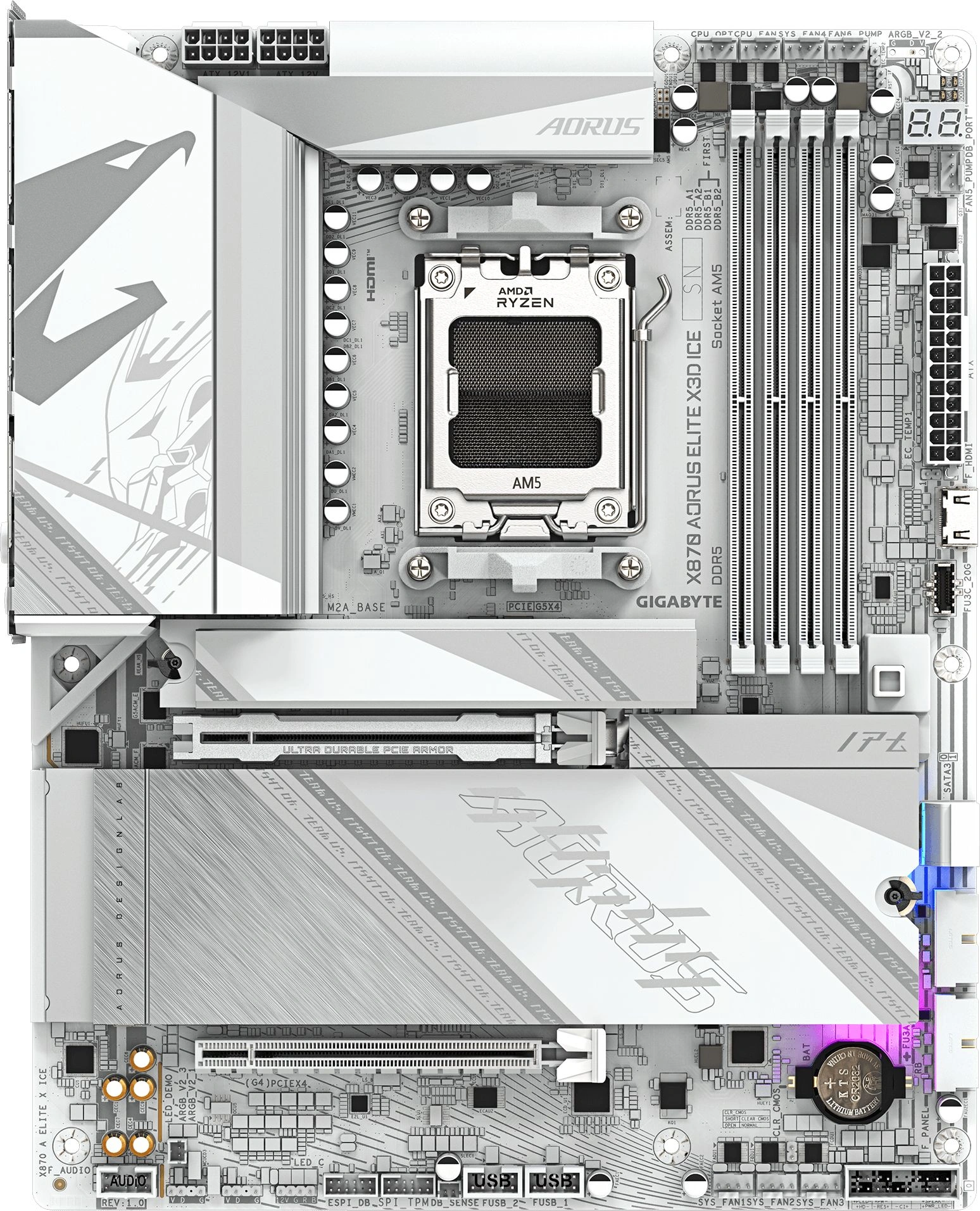 Материнская плата Gigabyte X870 AORUS ELITE X3D ICE Socket AM5 AMD X870 4xDDR5 ATX AC`97 8ch(7.1) 5Gigabit RAID+HDMI — миниатюра 3