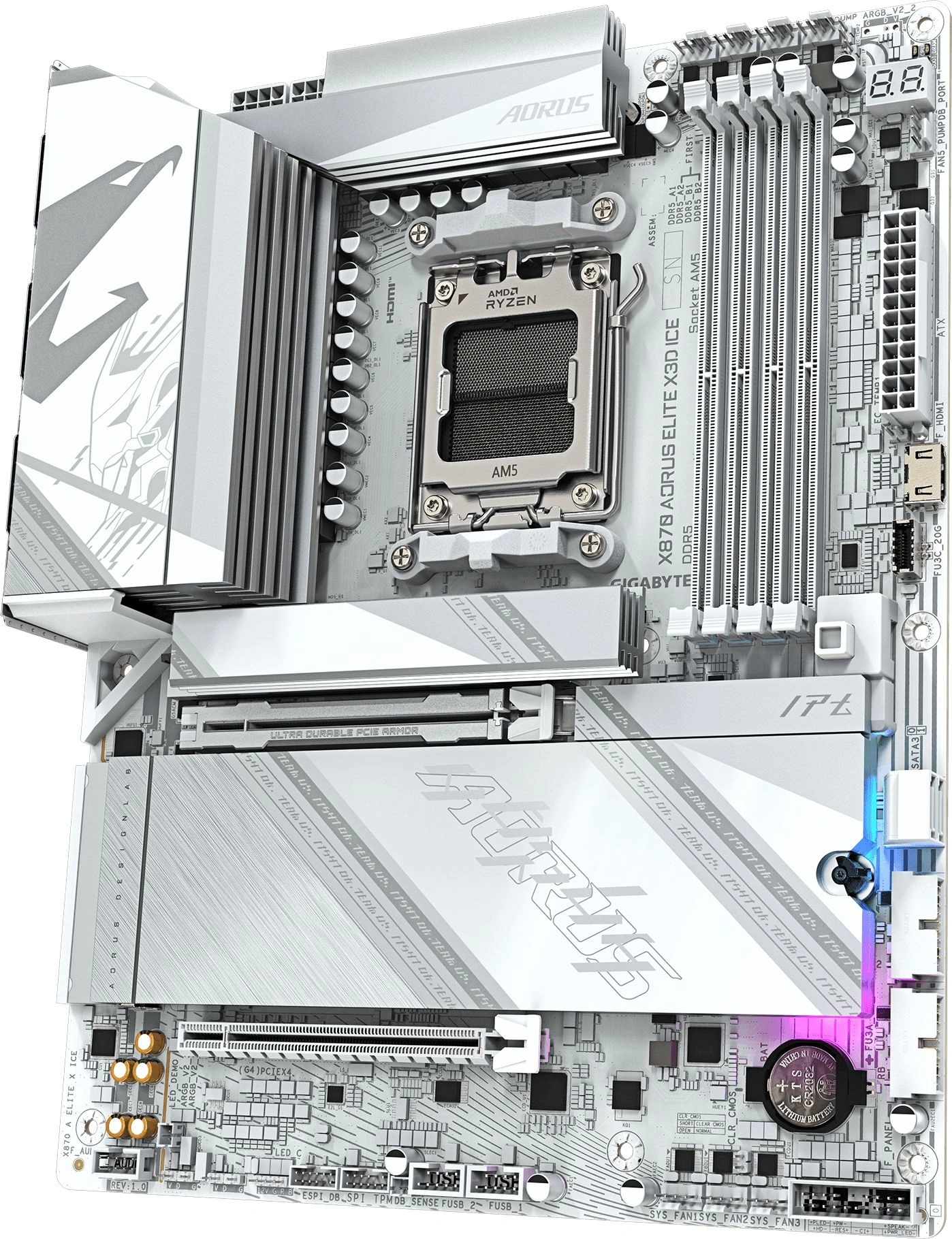 Материнская плата Gigabyte X870 AORUS ELITE X3D ICE Socket AM5 AMD X870 4xDDR5 ATX AC`97 8ch(7.1) 5Gigabit RAID+HDMI — миниатюра 5