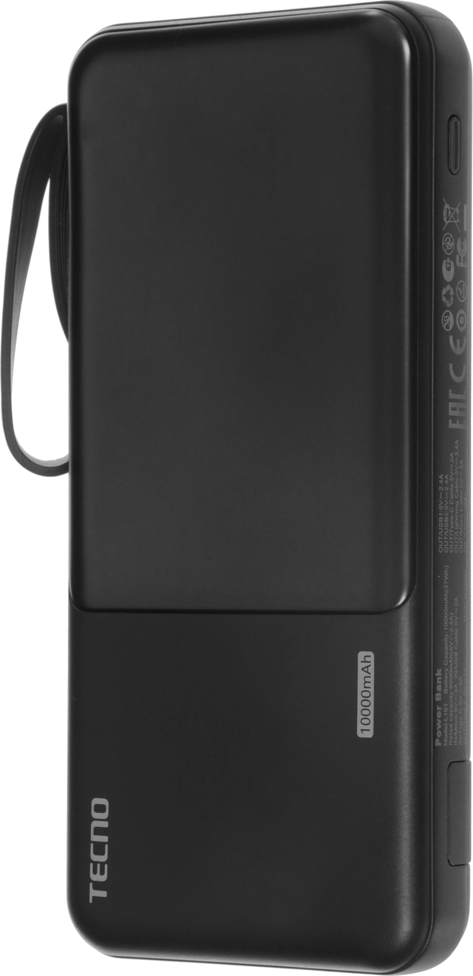 Мобильный аккумулятор Tecno OnGO L101 10000mAh 12W 2.4A 2xUSB-A/USB-C черный — миниатюра 2