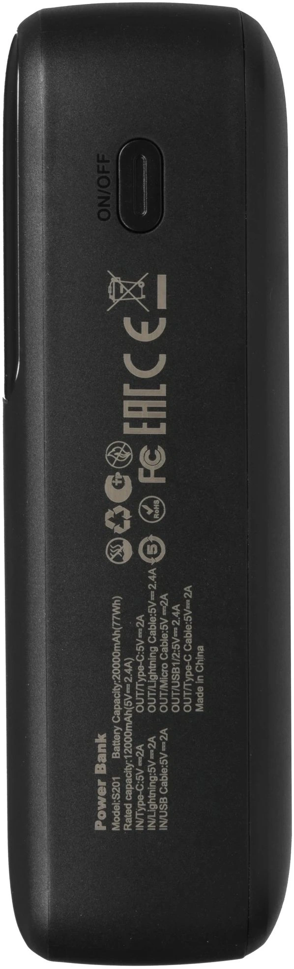 Мобильный аккумулятор Tecno Pocket S201 20000mAh 2.4A 2xUSB-A/USB-C черный — миниатюра 3