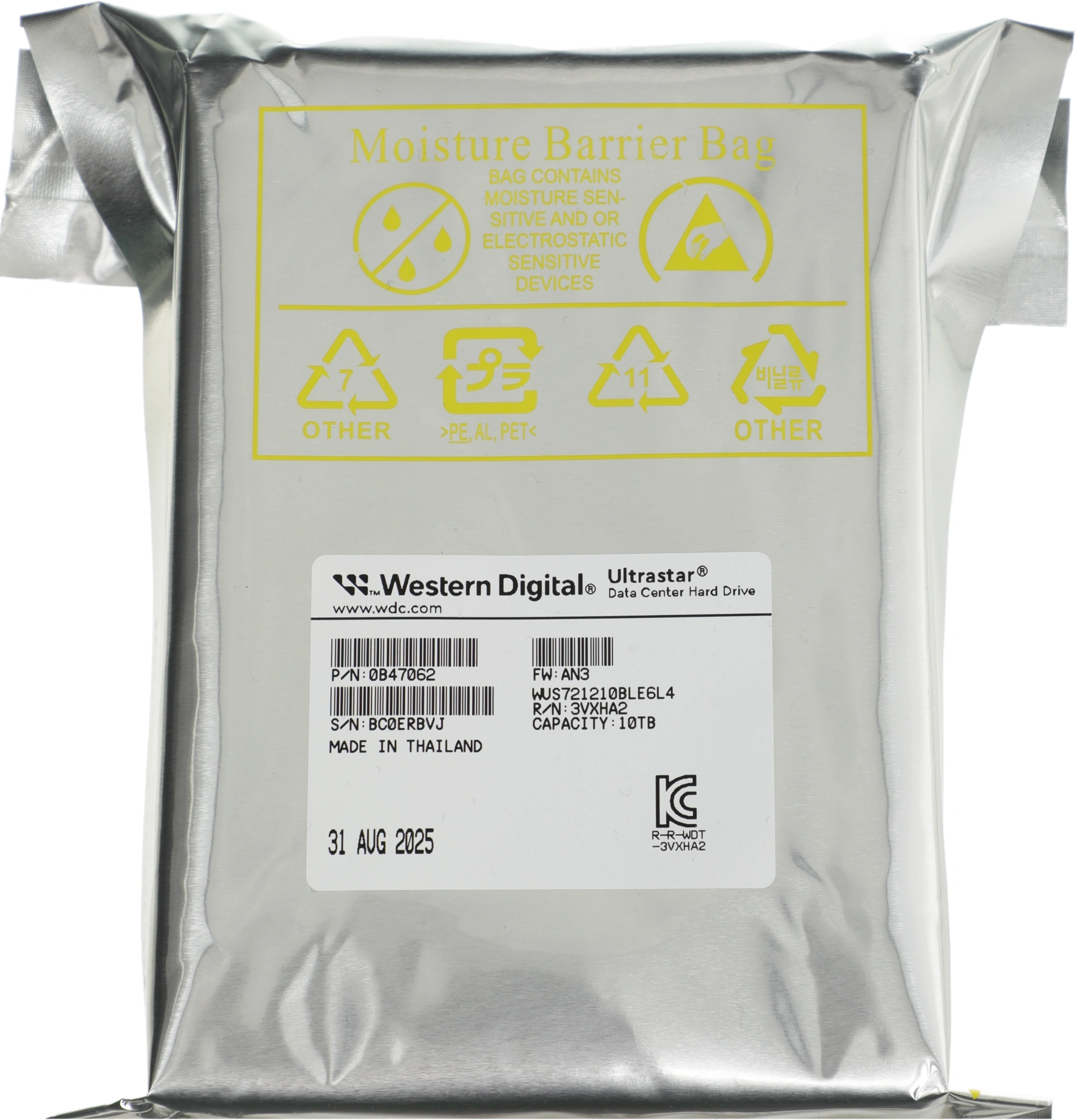 Жесткий диск WD SATA-III 10TB 0B47062 WUS721210BLE6L4 Ultrastar DC HA340 512E (7200rpm) 512Mb 3.5" — миниатюра 6