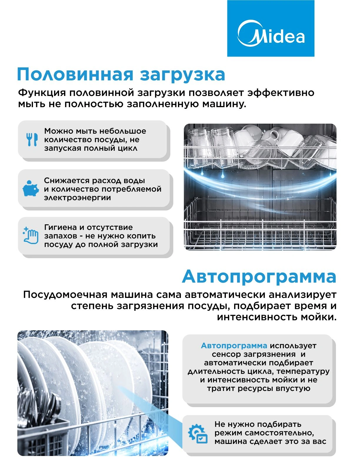 Посудомоечная машина Midea MFD45S050S серебристый (узкая) — миниатюра 9