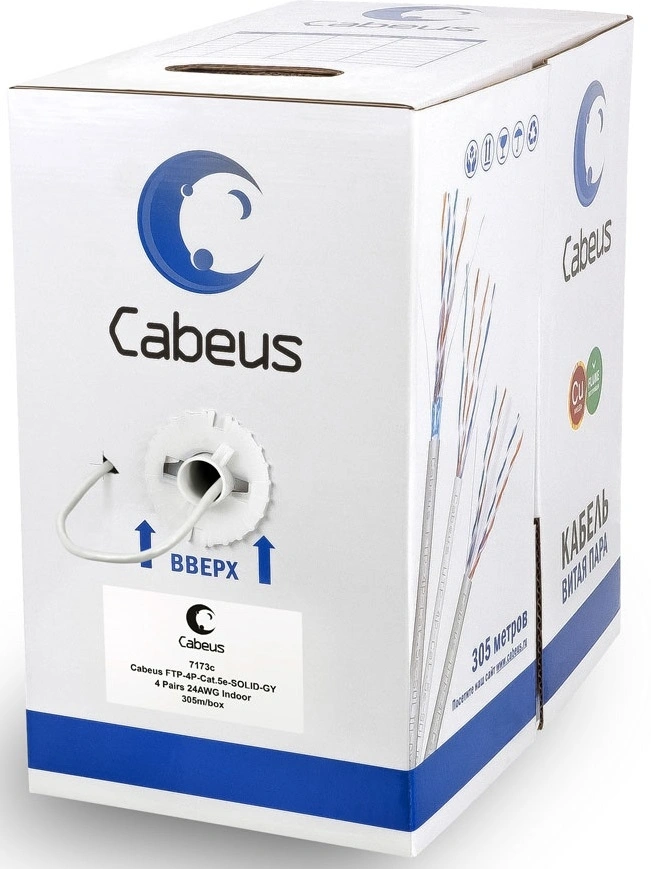 Кабель информационный Cabeus FTP-4P-Cat.5e-SOLID-LSZH-GY кат.5E F/UTP 4 пары LSZH внутренний 305м серый — фото 1