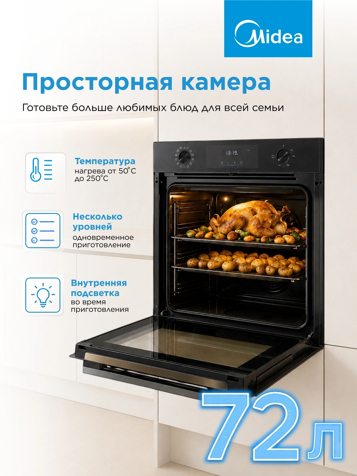 Духовой шкаф Электрический Midea MO713103GB черный — миниатюра 14
