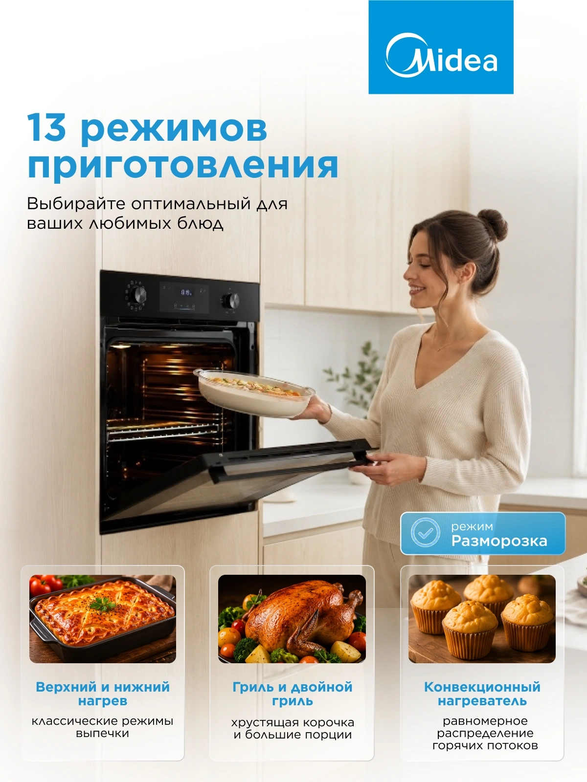 Духовой шкаф Электрический Midea MO713103GB черный — миниатюра 16