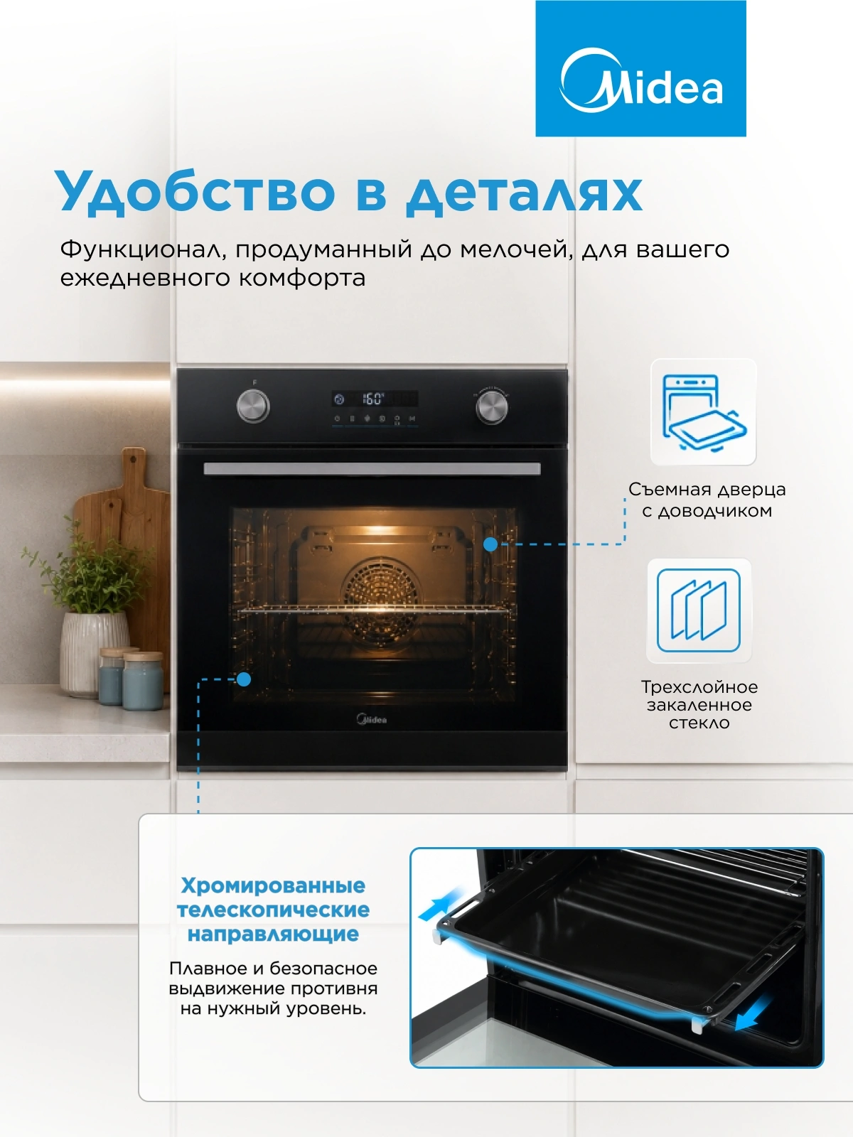 Духовой шкаф Электрический Midea MO715103GB черный — миниатюра 19